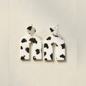 Western Cow Print Black and White Arch Earrings